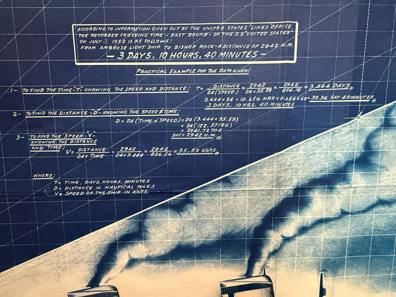 UNITED STATES: 1952 - Original Blue Riband chart & sketches by Gibbs & Cox draftsman #1