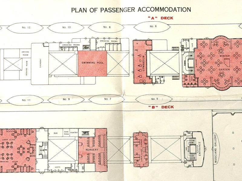 TAIYO MARU: 1911 - 3 class deck plan w/ photos from 1934