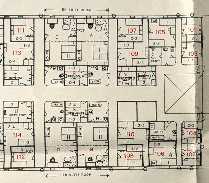 TAIYO MARU: 1911 - 3 class deck plan w/ photos from 1934