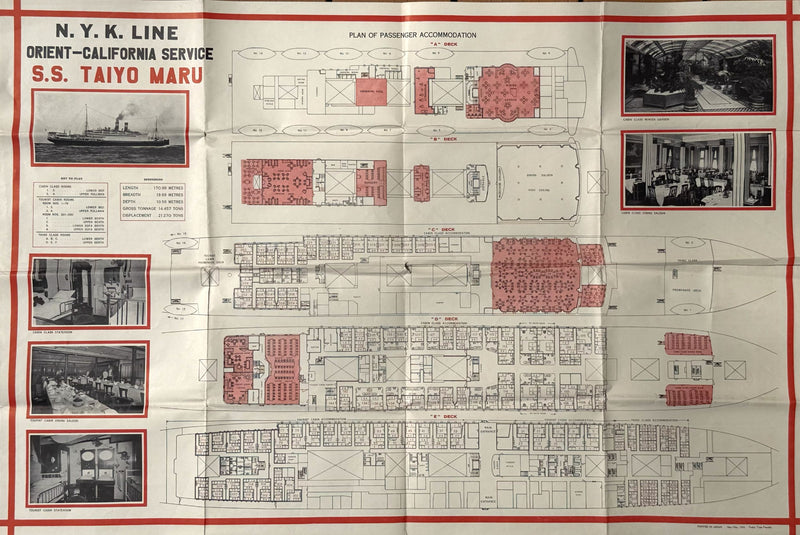 TAIYO MARU: 1911 - 3 class deck plan w/ photos from 1934