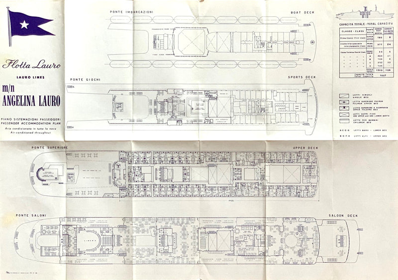 ANGELINA LAURO: 1939 - Color interiors brochure + separate deck plan