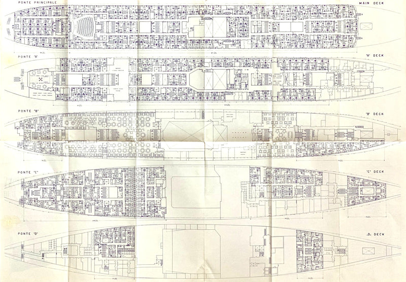 ANGELINA LAURO: 1939 - Color interiors brochure + separate deck plan