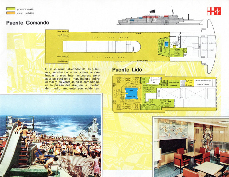 GUGLIELMO MARCONI: 1963 - Deluxe deck plan/interiors brochure in Spanish