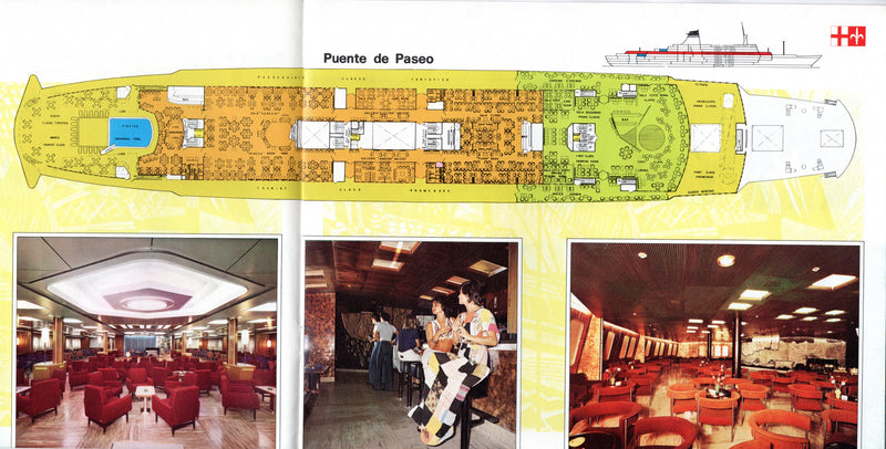 GUGLIELMO MARCONI: 1963 - Deluxe deck plan/interiors brochure in Spanish