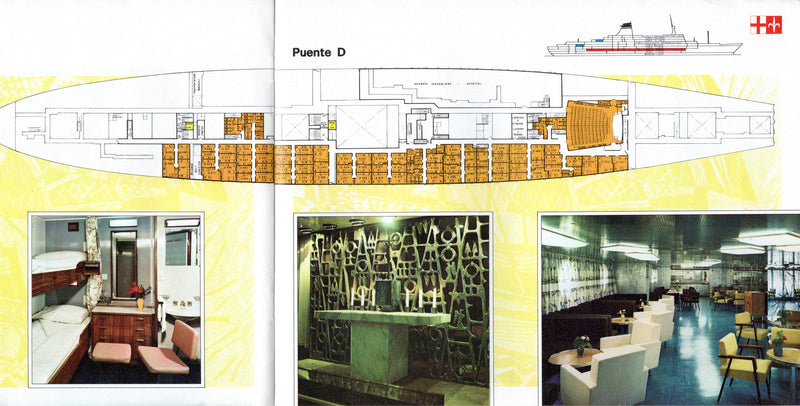 GUGLIELMO MARCONI: 1963 - Deluxe deck plan/interiors brochure in Spanish