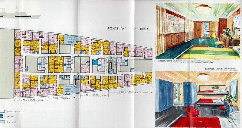 MICHELANGELO & RAFFAELLO: 1965 - Pre-maiden deck plan w/ color renderings