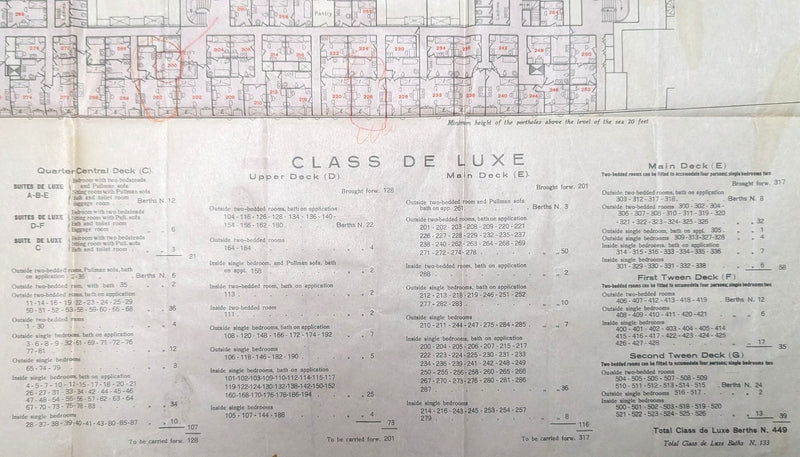 ROMA: 1926 - Large maiden year First Class tissue deck plan