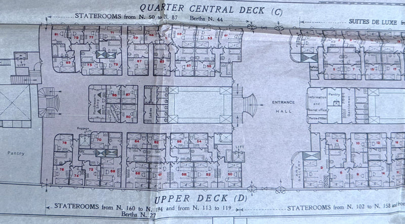 ROMA: 1926 - Large 1926 First & Second class tissue deck plan