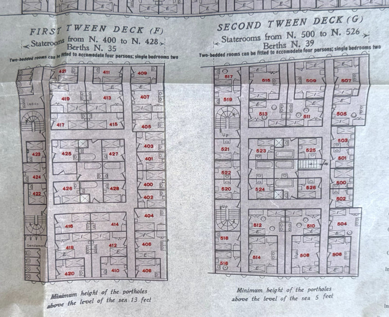 ROMA: 1926 - Large 1926 First & Second class tissue deck plan