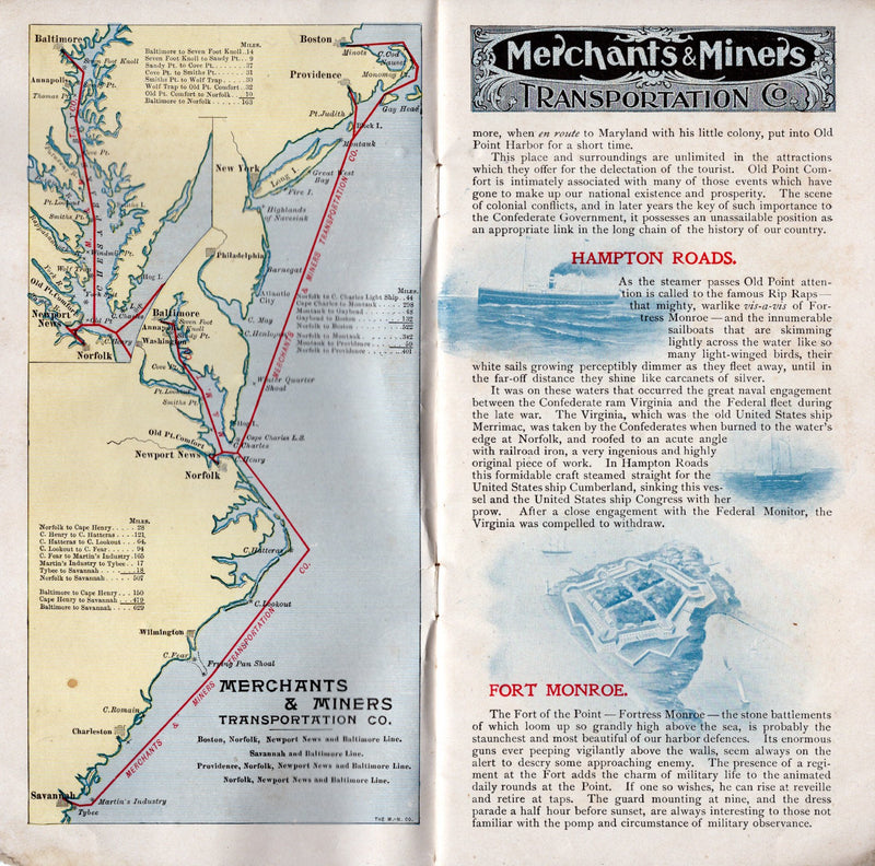 Various: pre-war - Circa 1900 Merchants & Miners Line fleet brochure w/ deck plans