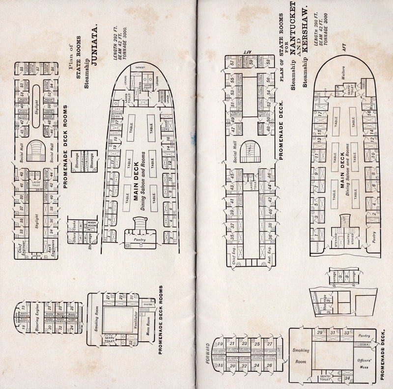 Various: pre-war - Circa 1900 Merchants & Miners Line fleet brochure w/ deck plans