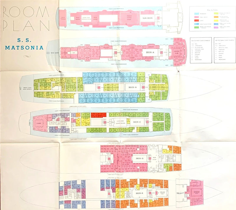 MATSONIA: 1927 - Big 1938 post-rehab deck plan w/ interiors