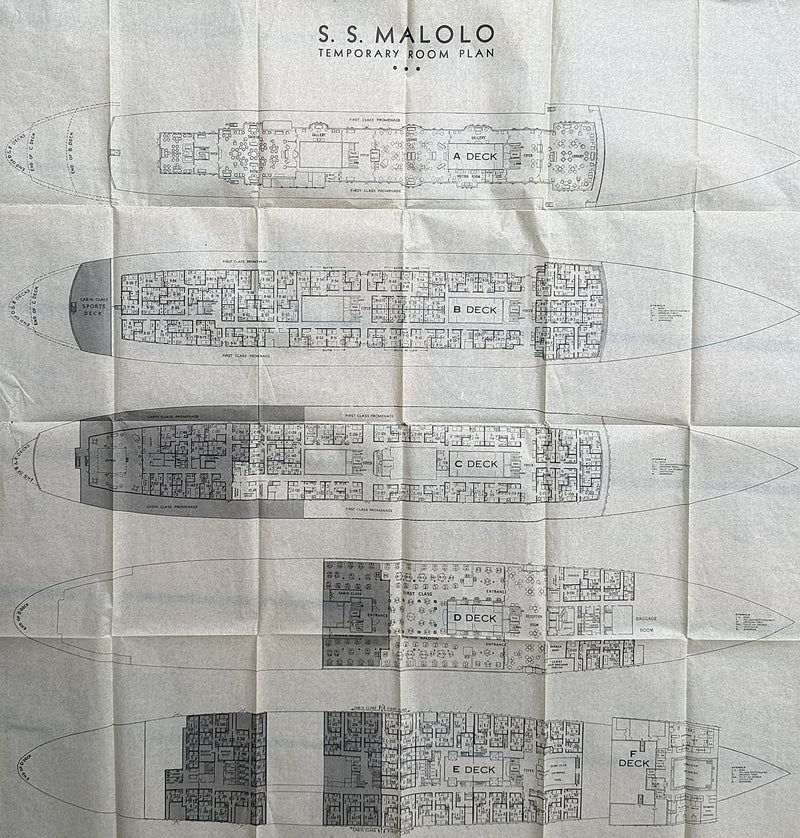 MALOLO: 1927 - Large full-ship deck plan from early 1930s