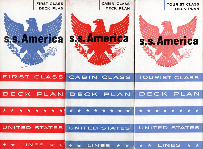 AMERICA: 1940 - 3 deck plan set from 1950s - First, Cabin & Tourist