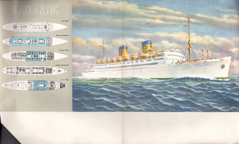 ATLANTIC & ITALIA - Home Lines 1950 deluxe interiors brochure w/ Storace illustrations