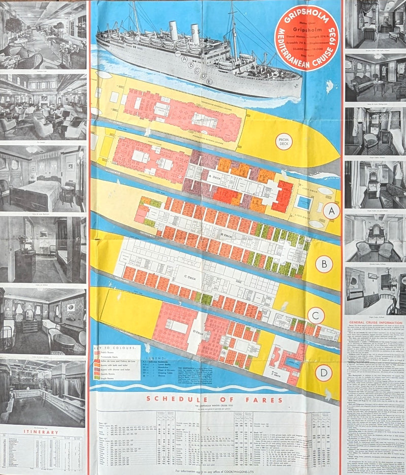 GRIPSHOLM: 1925 - Big 1935 cruise plan w/ deck plans & interior photos