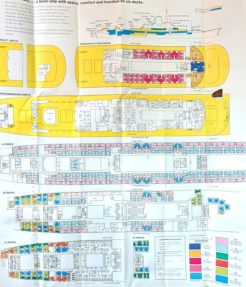 S.A. VAAL: 1961 - Deck plan w/ color interiors