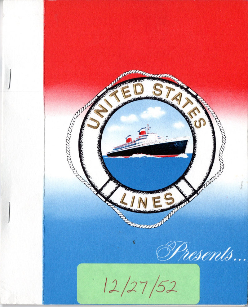 UNITED STATES: 1952 - Chief Engineer's combined pax list 12/27/1952