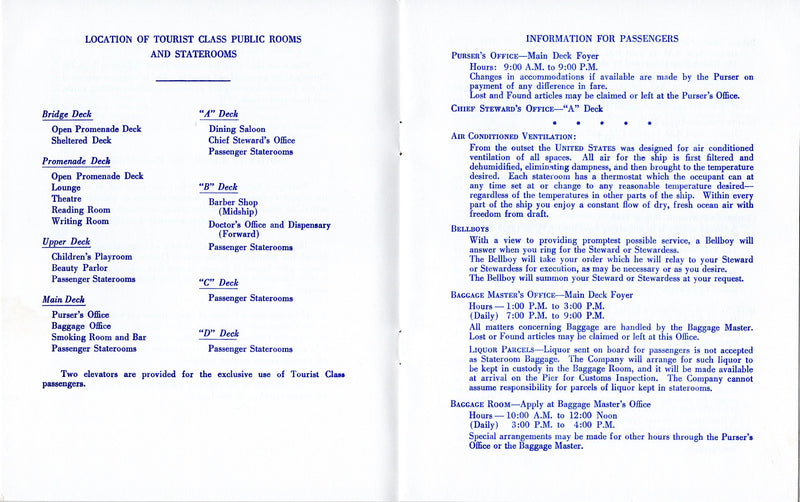 UNITED STATES: 1952 - Tourist Class pax list June 21, 1963