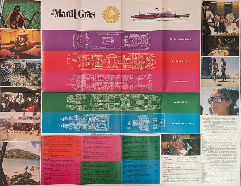 MARDI GRAS: 1961 - Early color brochure w/ deck plans from 1973