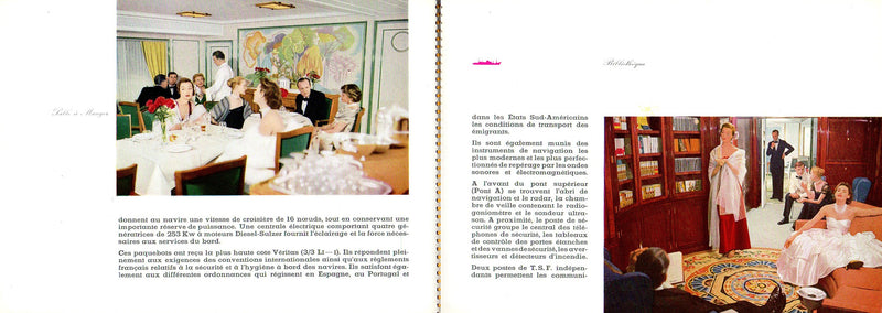 Various Ships -  Chargeurs Reunis spiral-bound interiors brochure from 1950s