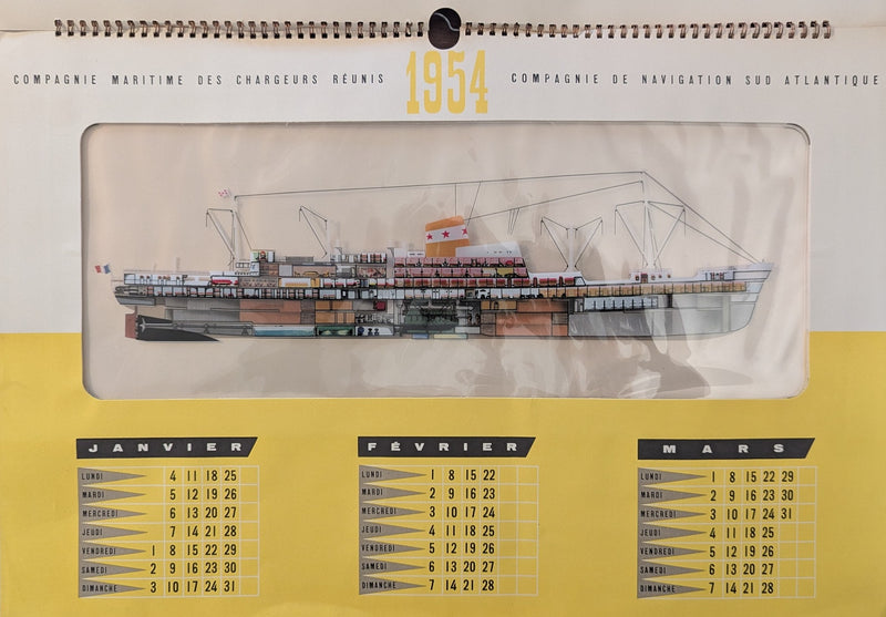 LOUIS LUMIERE: 1952 - 1954 calendar w/ mylar ship cutaway