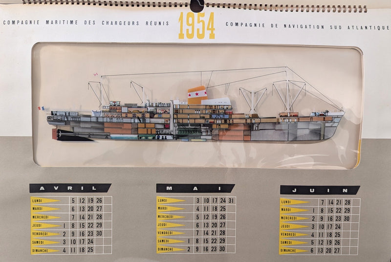 LOUIS LUMIERE: 1952 - 1954 calendar w/ mylar ship cutaway