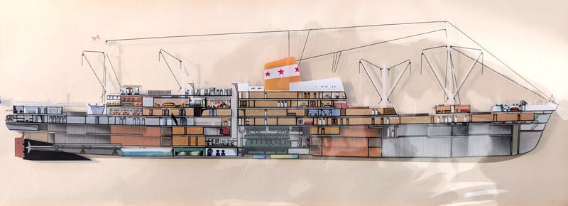 LOUIS LUMIERE: 1952 - 1954 calendar w/ mylar ship cutaway