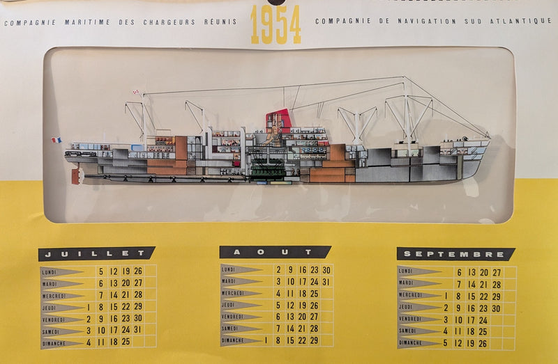 LOUIS LUMIERE: 1952 - 1954 calendar w/ mylar ship cutaway