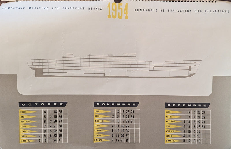 LOUIS LUMIERE: 1952 - 1954 calendar w/ mylar ship cutaway