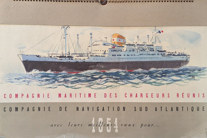 LOUIS LUMIERE: 1952 - 1954 calendar w/ mylar ship cutaway