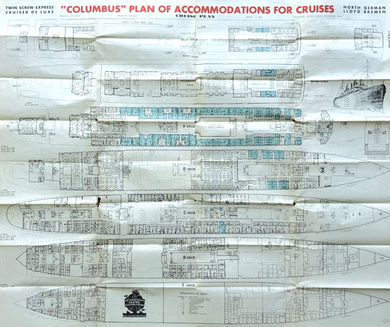 COLUMBUS: 1923 - Big full ship cruise plan from 1931