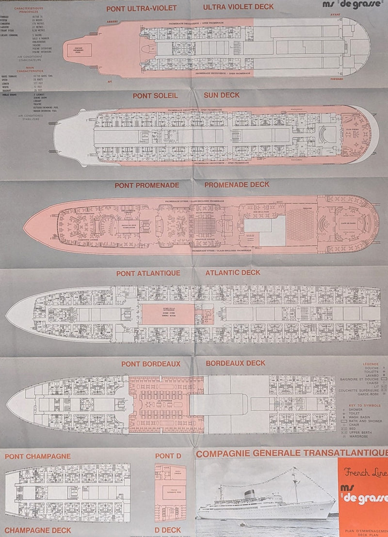 DE GRASSE: 1956 - Circa 1971 deck plan for short-time ship