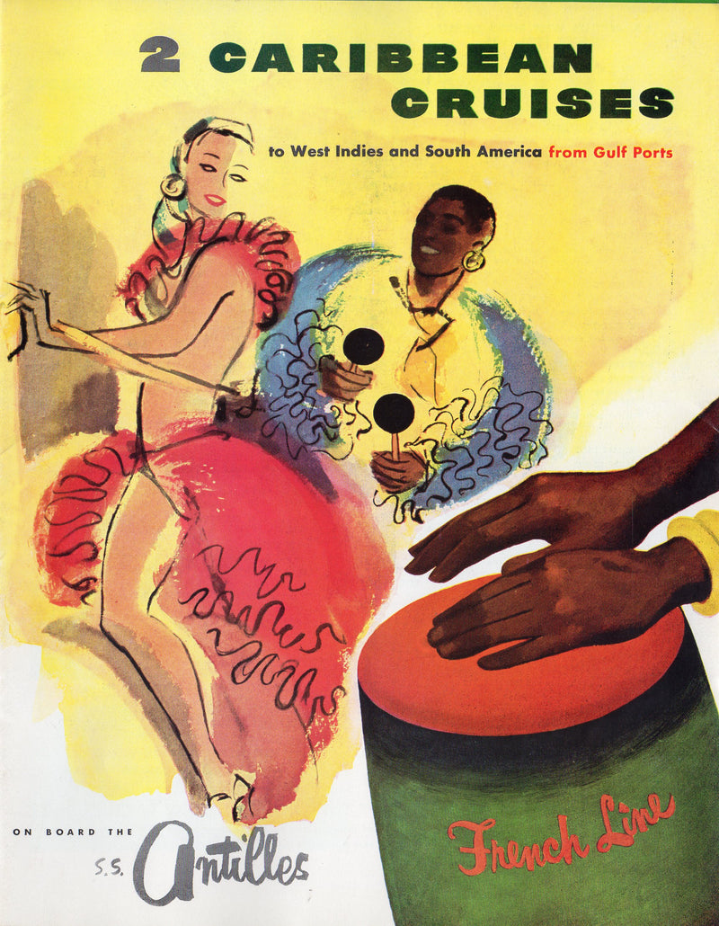 ANTILLES: 1953 - Big, 1954 deluxe cruise brochure w/ plans & interiors