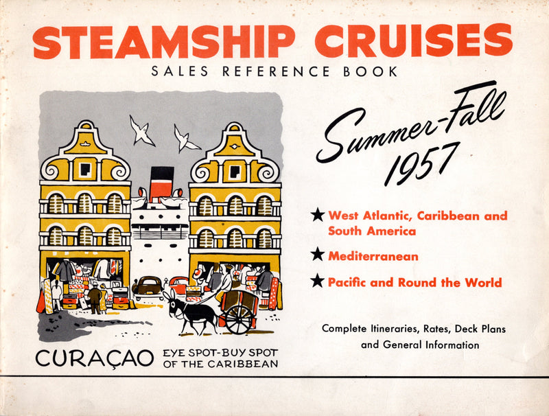 Various Ships - 1957 "Steamship Cruises Sales Reference Book" w/ 18 deck plans, 27 ships