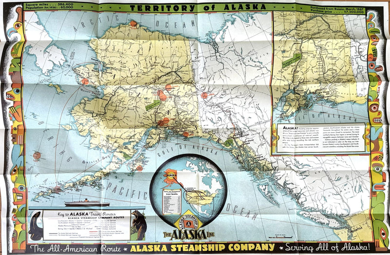 Various: pre-war - 1941 Alaska Line deluxe agency guide w/ color plans & big map