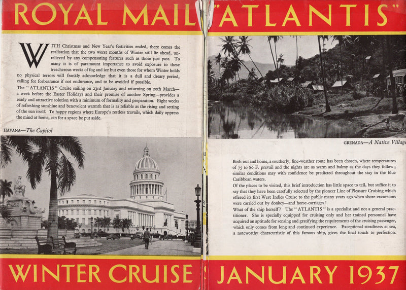 ATLANTIS: 1913 - 1937 Caribbean cruise brochure w/ deck plans