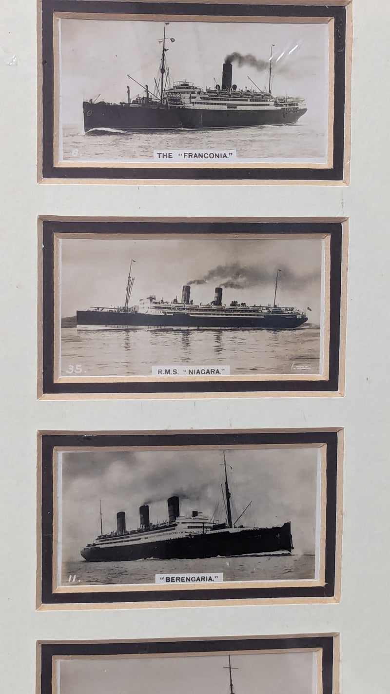 Various: pre-war - Framed display of 5 cigarette cards of British liners