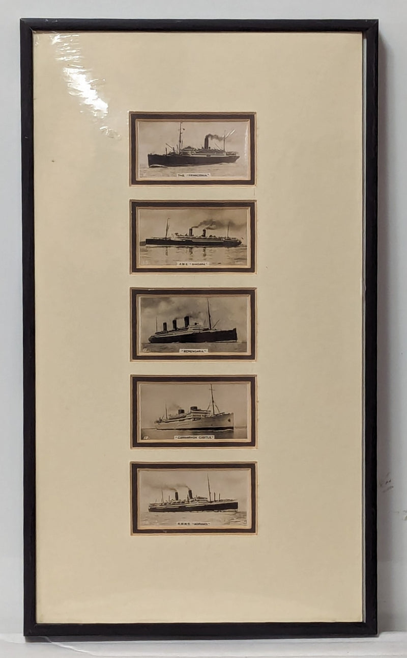 Various: pre-war - Framed display of 5 cigarette cards of British liners