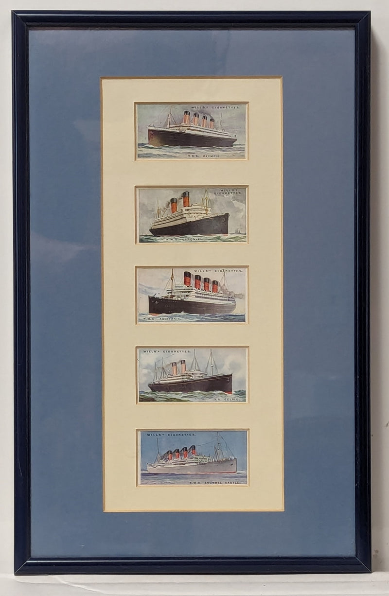 Various: pre-war - Framed display of 5 cigarette cards including OLYMPIC