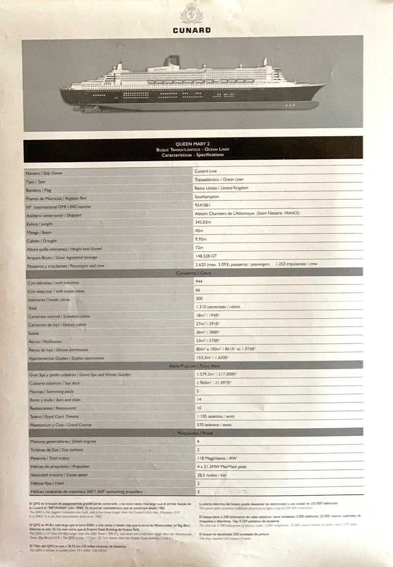 QM2: 2004 - Canary Islands maiden cruise 2-sided welcoming poster