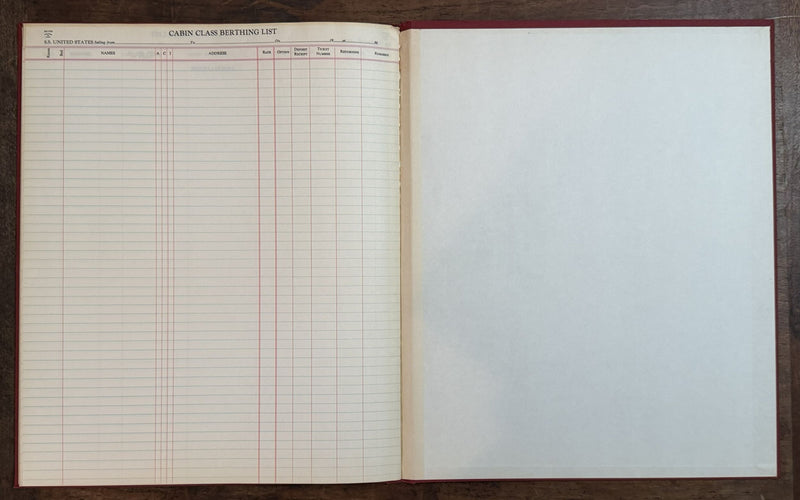 UNITED STATES: 1952 - Original hardbound USL Cabin Class berthing book