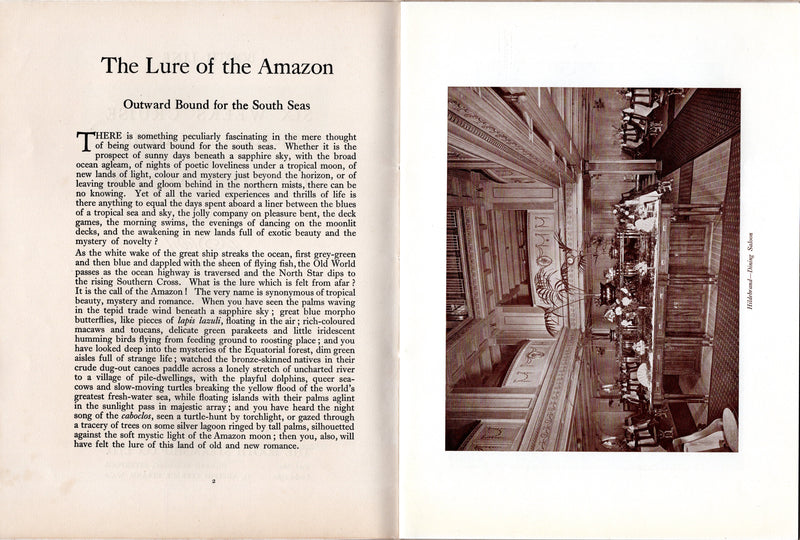 HILDEBRAND: 1911 - Deluxe 1929 Booth Line exotic cruises up the Amazon