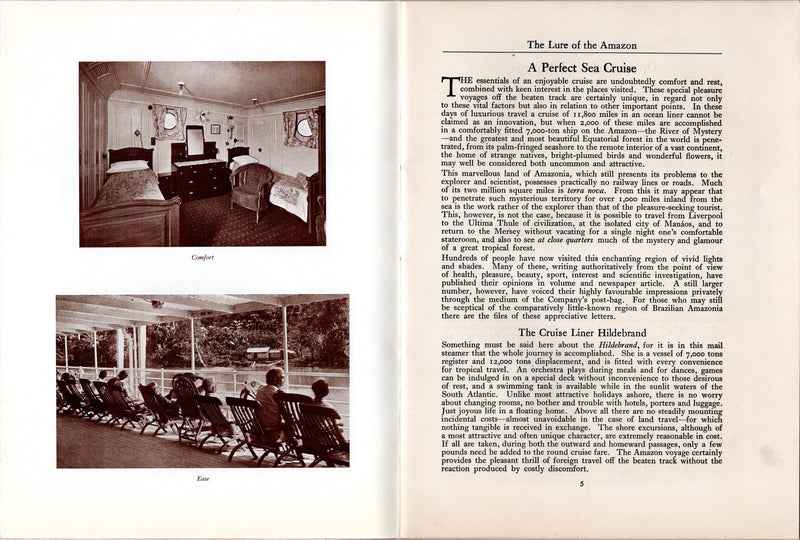 HILDEBRAND: 1911 - Deluxe 1929 Booth Line exotic cruises up the Amazon
