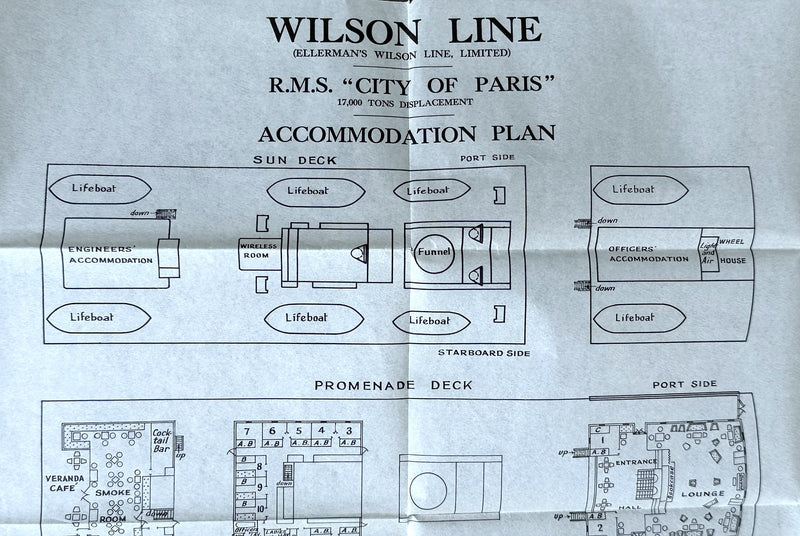 CITY OF PARIS: 1922 - Large cruise deck plan from 1935