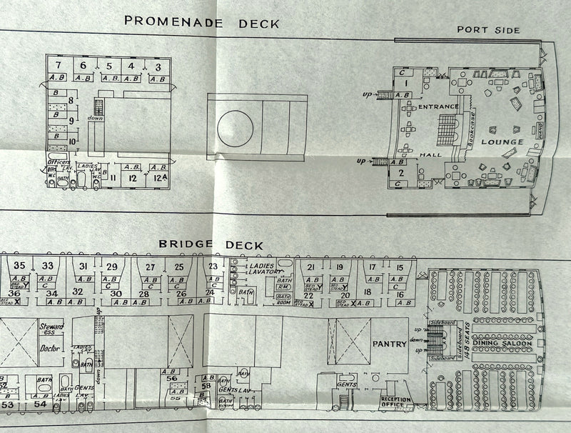 CITY OF PARIS: 1922 - Large cruise deck plan from 1935