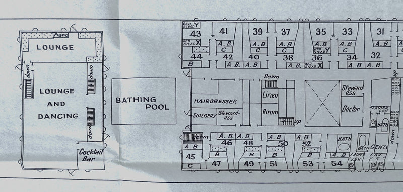 CITY OF PARIS: 1922 - Large cruise deck plan from 1935