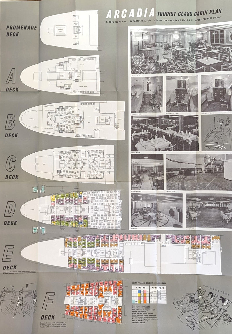 ARCADIA: 1954 - Deluxe First & Tourist deck plans w/ interiors from 1950s-60s