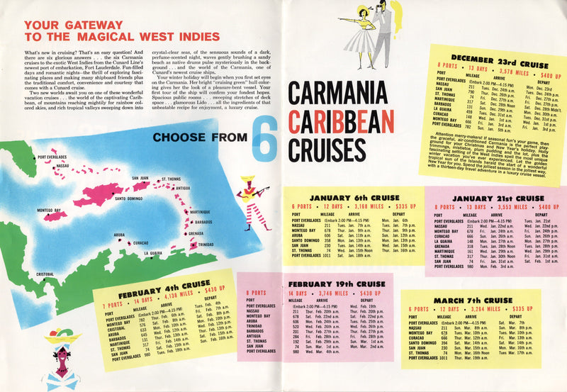 CARMANIA: 1954 - Intro cruise brochure + separate deck plan