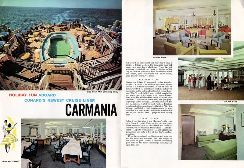 CARMANIA: 1954 - Intro cruise brochure + separate deck plan